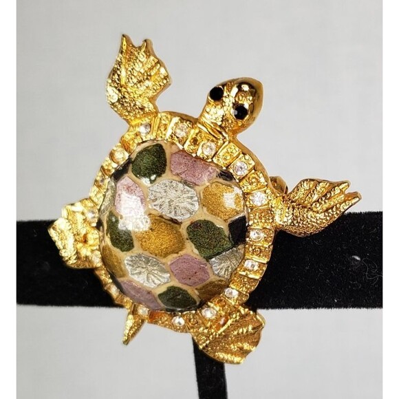Vintage 1980 St. John Signed Gold Tone  And Rhinestone Elegant Turtle Brooch Pin - Picture 4 of 14